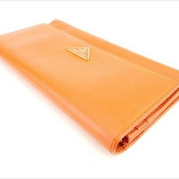 Prada Wallet Purse Long Wallet Orange leather Woman unisex Authentic Used - Picture 7 of 8